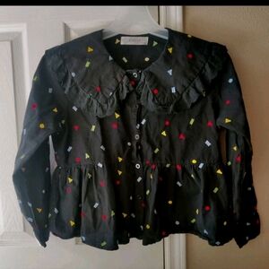 Vintage Korea Peter Pan Collar Kawaii Geometric Kidcore Shirt Small  🟦📐🔴